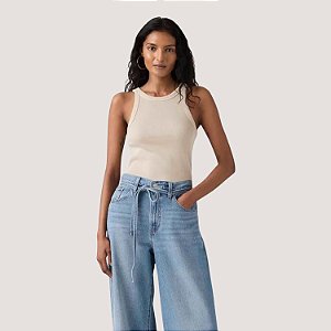 BLUSA LEVIS REGATA ALGODÃO LISA BEGE FEMININA
