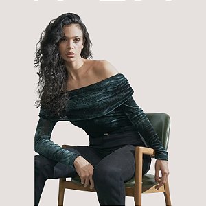 BLUSA SLY MANGA LONGA VELUDO MOLHADO VERDE FEMININO ADULTO