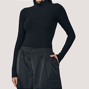 BLUSA COLCCI MANGA LONGA CANELADA PRETO FEMININO ADULTO