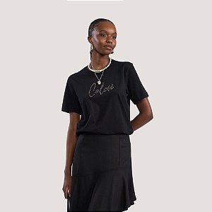 BLUSA COLCCI MANGA CURTA T-SHIRT ALGODÃO PRETO FEMININ ADULTO