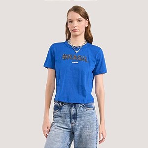 BLUSA COLCCI MANGA CURTA T-SHIRT AZUL ROYAL FEMININO ADULTO