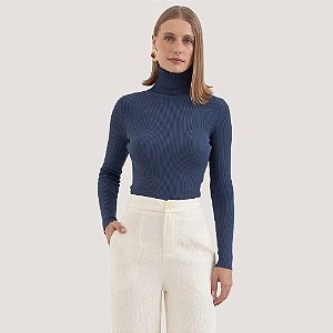 BLUSA MAMÕ MANGA LONGATRICÔ GOLA ALTA AZUL MARINHO FEMININO ADULTO