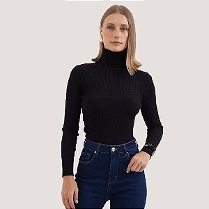 BLUSA MAMÕ MANGA LONGA TRICÔ GOLA ALTA PRETO FEMININO ADULTO
