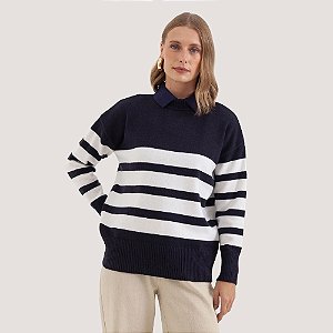 BLUSA MAMÕ MANGA LONGA TRICÔ AZUL MARINHO FEMININO ADULTO