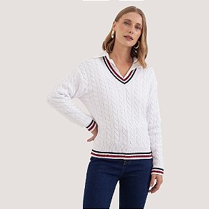 BLUSA MAMÕ MANGA LONGA TRICÕ GOLA V OFFWHITE FEMININO ADULTO