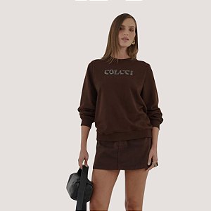 BLUSAO COLCCI MOLETOM CARECA MARROM FEMININO ADULTO