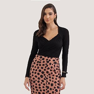 BLUSA MAMÕ MANGA LONGA BODY VISCOSE PRETO FEMININO ADULTO