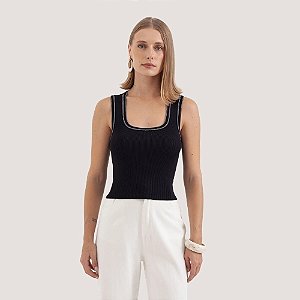 BLUSA MAMÕ REGATA TRICÔ PRETO FEMININO ADULTO