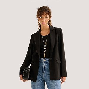 CASACO LEZ A LEZ BLAZER ALFAIATARIA PRETO FEMININO ADULTO