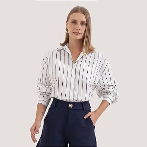 CAMISETE MAMÕ MANGA LONGA ALGODÃO LISTRADO OFFWHITE FEMININO ADULTO