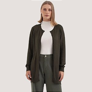 CASACO MAMÕ TRICÔ CARDIGAN ALONGADO VERDE MILITAR FEMININO ADULTO