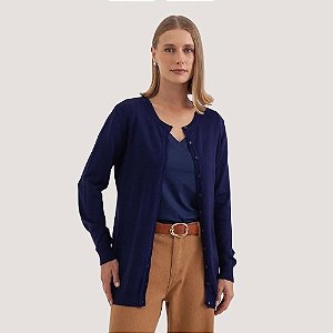 CASACO MAMÕ TRICÔ CARDIGAN ALONGADO AZUL MARINHO FEMININO ADULTO