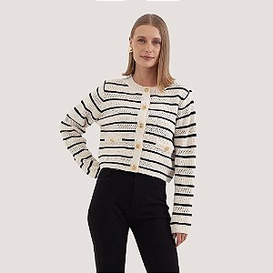 CASACO MAMÕ TRICÔ CARDIGAN OFFWHITE FEMININO ADULTO