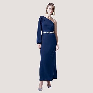 VESTIDO SLY NULA MANGA CREPE AZUL MARINHO FEMININO ADULTO