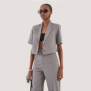 CASACO COLCCI MANGA CURTA BLAZER RISCA GIZ CINZA FEMININO ADULTO