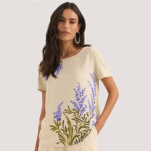 BLUSA LEZ A LEZ MANGA CURTA VISCOSE BEGE FEMININO ADULTO