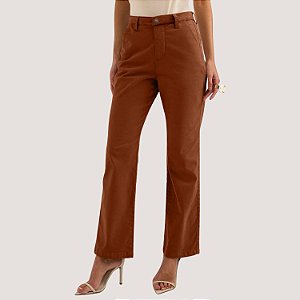 CALÇA LEZ A LEZ BRIM ELASTANO ALFAIATARIA MARROM FEMININO ADULTO