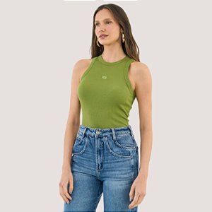 BLUSA COLCCI REGATA MALHA CANELADA VERDE FEMININO ADULTO