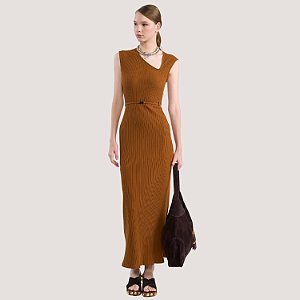 VESTIDO COLCCI REGATA LONGO VISCOSE E ELASTANO MARROM FEMININO ADULTO