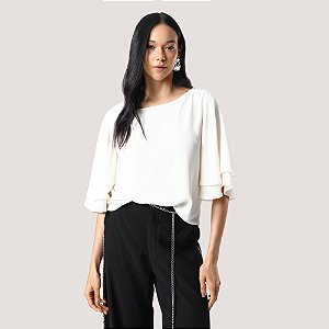 BLUSA SLY MANGA CURTA CREPE OFFWHITE FEMININO ADULTO