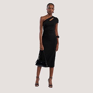 VESTIDO COLCCI NULA MANGA MIDI VISCO PRETO FEMININO ADULTO