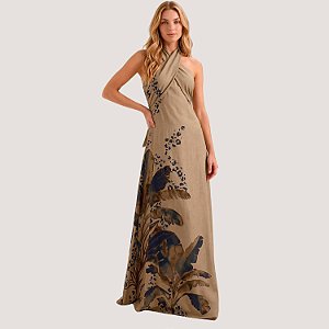 VESTIDO LEZ A LEZ REGATA LONGO VISCOSE BEGE FEMININO ADULTO