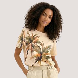 BLUSA LEZ A LEZ MC T-SHIRT MISTO ESTAMPADA BEGE FEMININO ADULTO