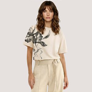BLUSA LEZ A LEZ MANGA CURTA T-SHIRT MISTO BEGE FEMININO ADULTO