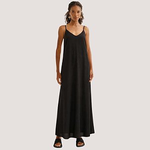 VESTIDO LEZ A LEZ REGATA VISCOSE PRETO LONGO FEMININO ADULTO