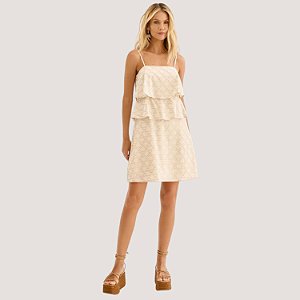 VESTIDO LEZ A LEZ REGATA BORDADO CURTO BEGE FEMININO ADULTO