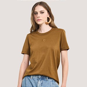 BLUSA COLCCI MANGA CURTA T-SHIRT ALGODÃO MARROM FEMININO ADULTO