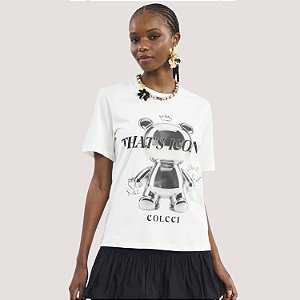BLUSA COLCCI MANGA CURTA T-SHIRT ALGODÃO OFFWHITE FEMININO ADULTO