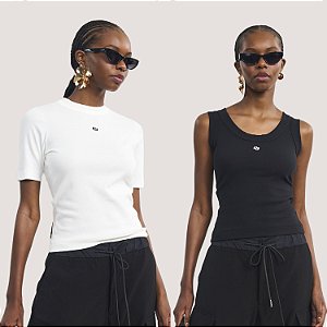 BLUSA COLCCI MANGA CURTA CANELADA PACK COM DUAS BLUSAS PRETO E BRANCO FEMININO ADULTO