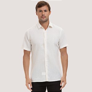 CAMISA DESERT MANGA CURTA SLIM LINHO BEGE MASCULINO ADULTO