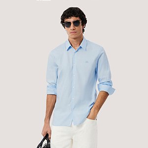CAMISA LACOSTE MANGA LONGA SLIM ALGODÃO LISO AZUL CLARO MASCULINO ADULTO