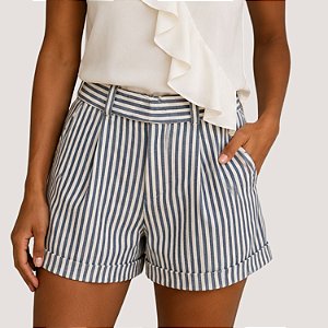 SHORT SLY BRIM ALFAIATARIA LISTRADO AZUL JEANS FEMININO ADULTO