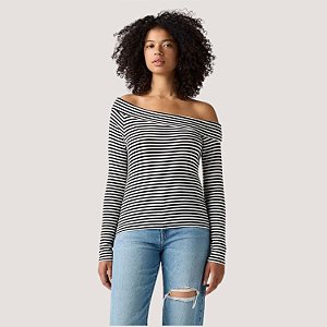 BLUSA LEVIS MANGA LONGA MISTO LISTRADO PRETO E BRANCO FEMININO ADULTO