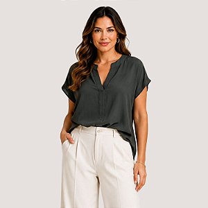 BLUSA SLY MANGA CURTA VISCOSE VERDE FEMININO ADULTO