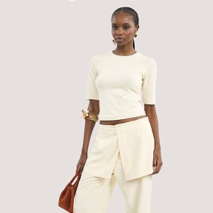 BLUSA COLCCI MANGA CURTA T-SHIRT BEGE FEMININO ADULTO