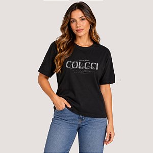 BLUSA COLCCI MANGA CURTA T-SHIRT PRETO FEMININO ADULTO