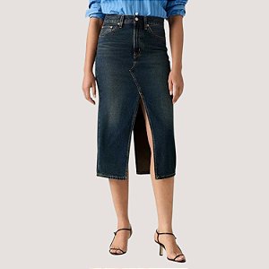SAIA LEVIS JEANS ESCURO BRUTO MIDI FEMININO ADULTO