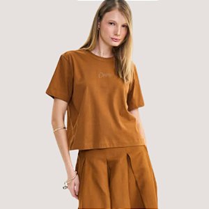 BLUSA COLCCI MANGA CURTA T-SHIRT MARROM FEMININO ADULTO