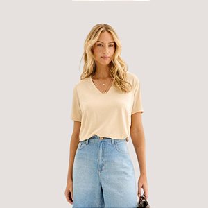 BLUSA LEZ A LEZ MANGA CURTA MODAL VISCOSE BEGE FEMININO ADULTO