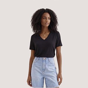 BLUSA LEZ A LEZ MANGA CURTA MODAL VISCOSE PRETO FEMININO ADULTO