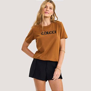 BLUSA COLCCI MANGA CURTA T-SHIRT MARROM FEMININO ADULTO