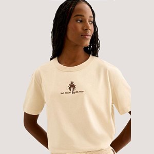 BLUSA LEZ A LEZ MANGA CURTA T-SHIRT BEGE ALGODÃO FEMININO ADULTO