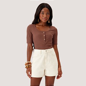 BLUSA FLOR DE LIZ MANGA CURTA VISCOSE COM ELASTANO CAFÉ FEMININO ADULTO