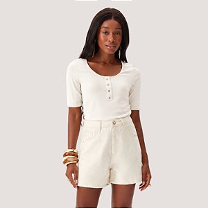 BLUSA FLOR DE LIZ MANGA CURTA VISCOSE COM ELASTANO OFFWHITE FEMININO ADULTO