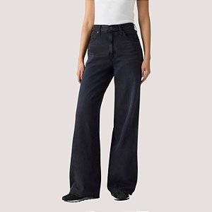 CALÇA LEVIS JEANS PRETO BRUTO WIDE LEG FEMININO ADULTO