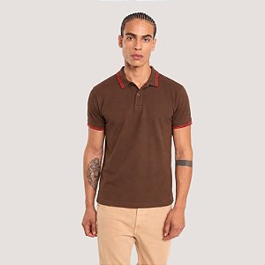 POLO COLCCI MANGA CURTA SLIM PIQUET MARROM MASCULINO ADULTO